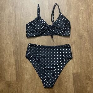 high waisted two piece black and white polka dot bathing suit medium